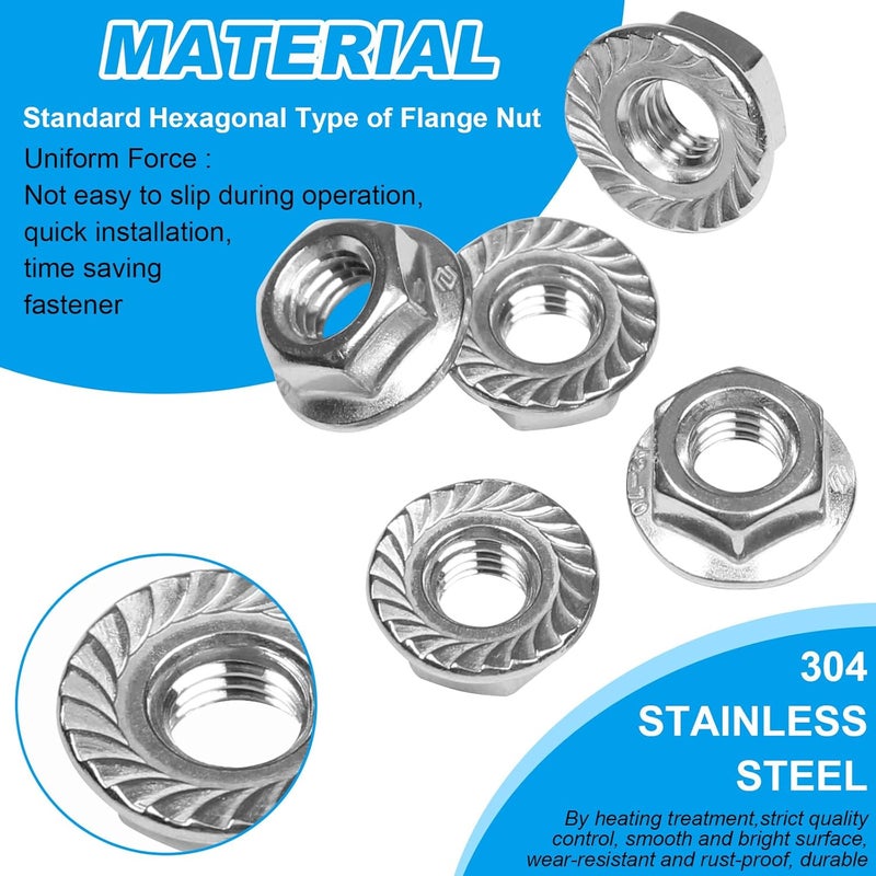Yinpecly 100 Pcs M6 x 1mm Serrated Flange Hex Nuts, M6 Hexagon Flange Nuts,304 Stainless Steel, Metric Hex Lock Nuts, Locknuts Replacement Nut Full Thread for Industrial Construction Fasteners - Image 3